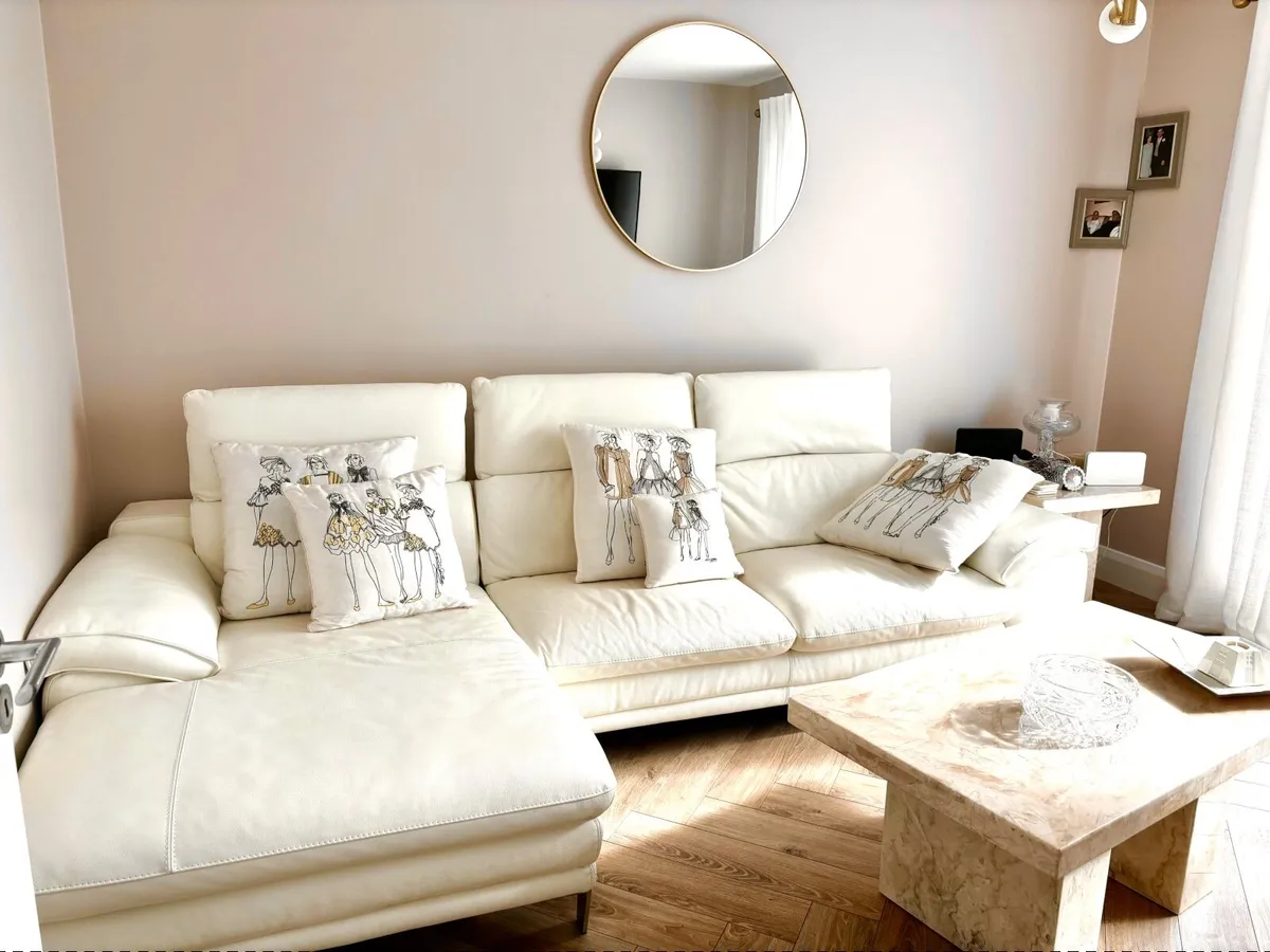 Cream Leather Couch - Image 4
