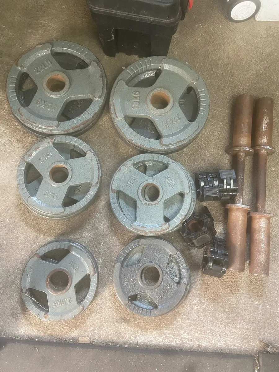 Olympic weight plates and adjustable bench - Image 1