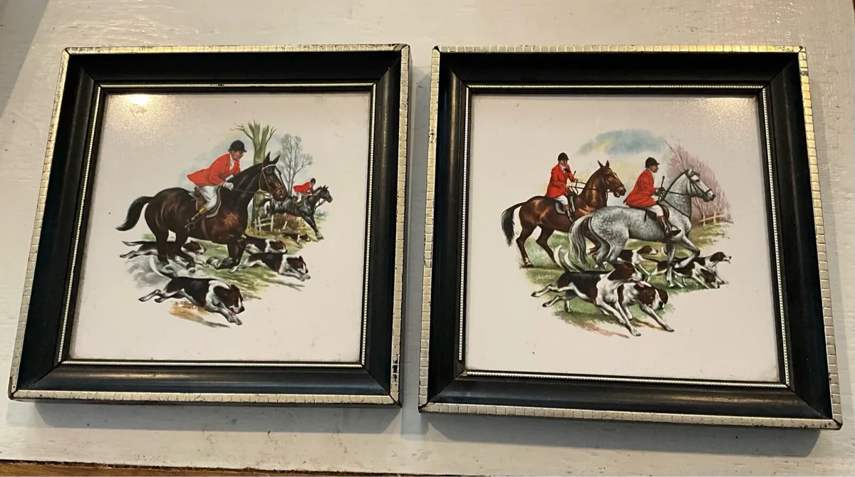 Fox Hunting Scene. Framed Ceramic Tiles - Image 1