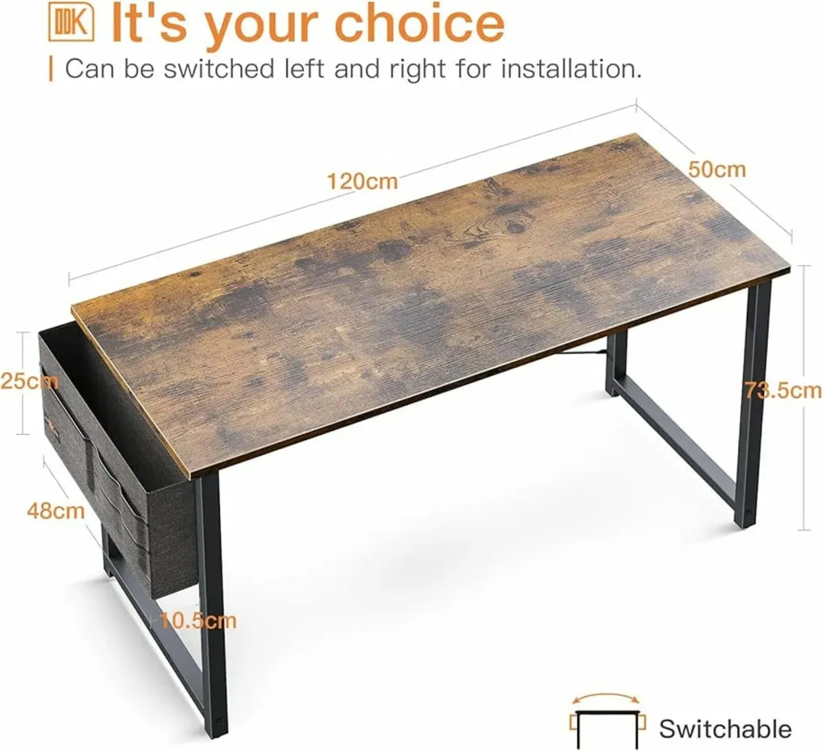 120 x 50 cm, Small Office Desk for Home Office wit - Image 2