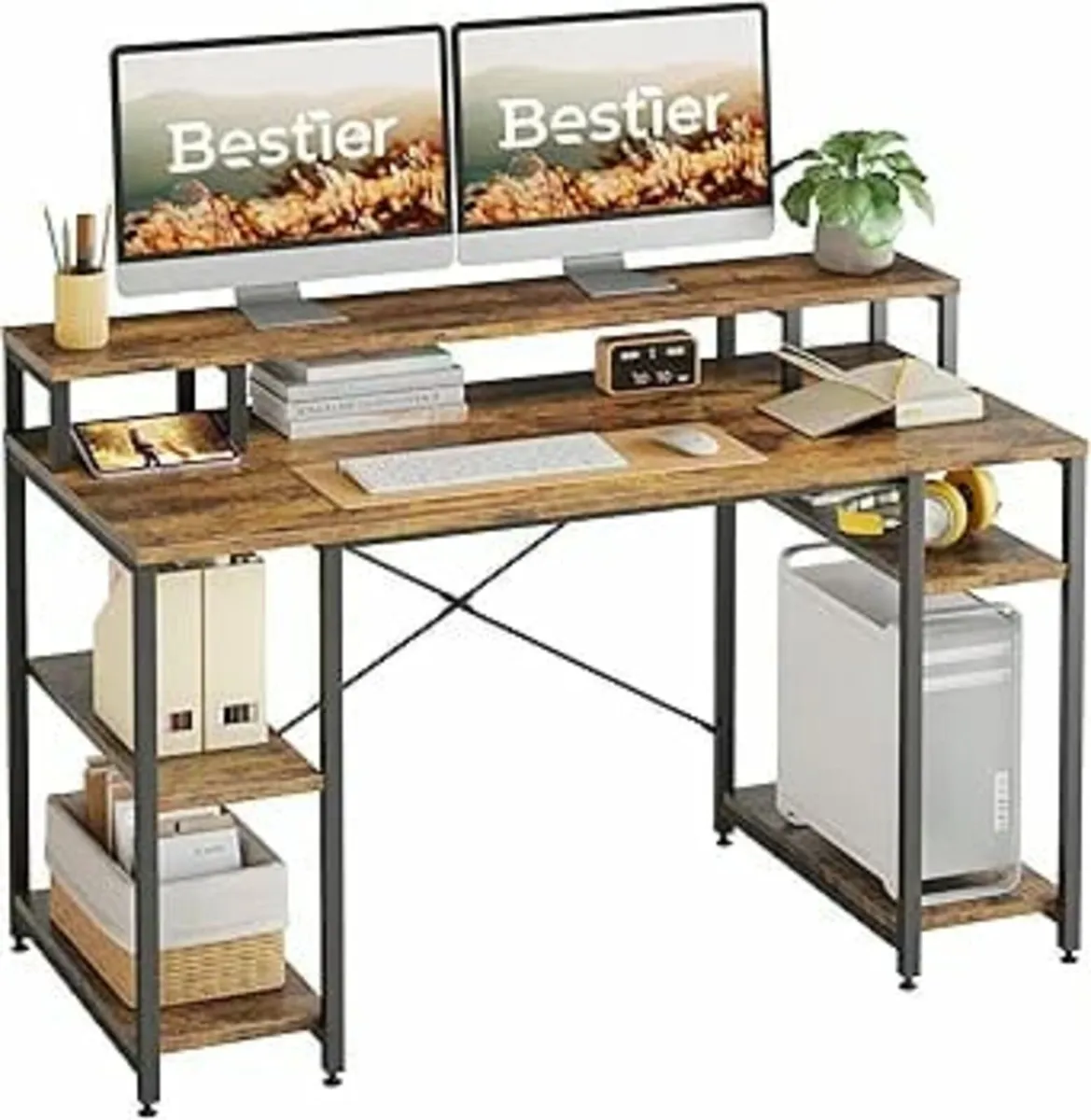 140 CM Computer Desk with Monitor Shelf Gaming Des - Image 1