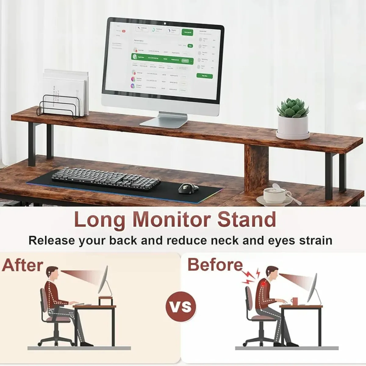 Computer Desk Home Office Desk with Monitor Stand - Image 4