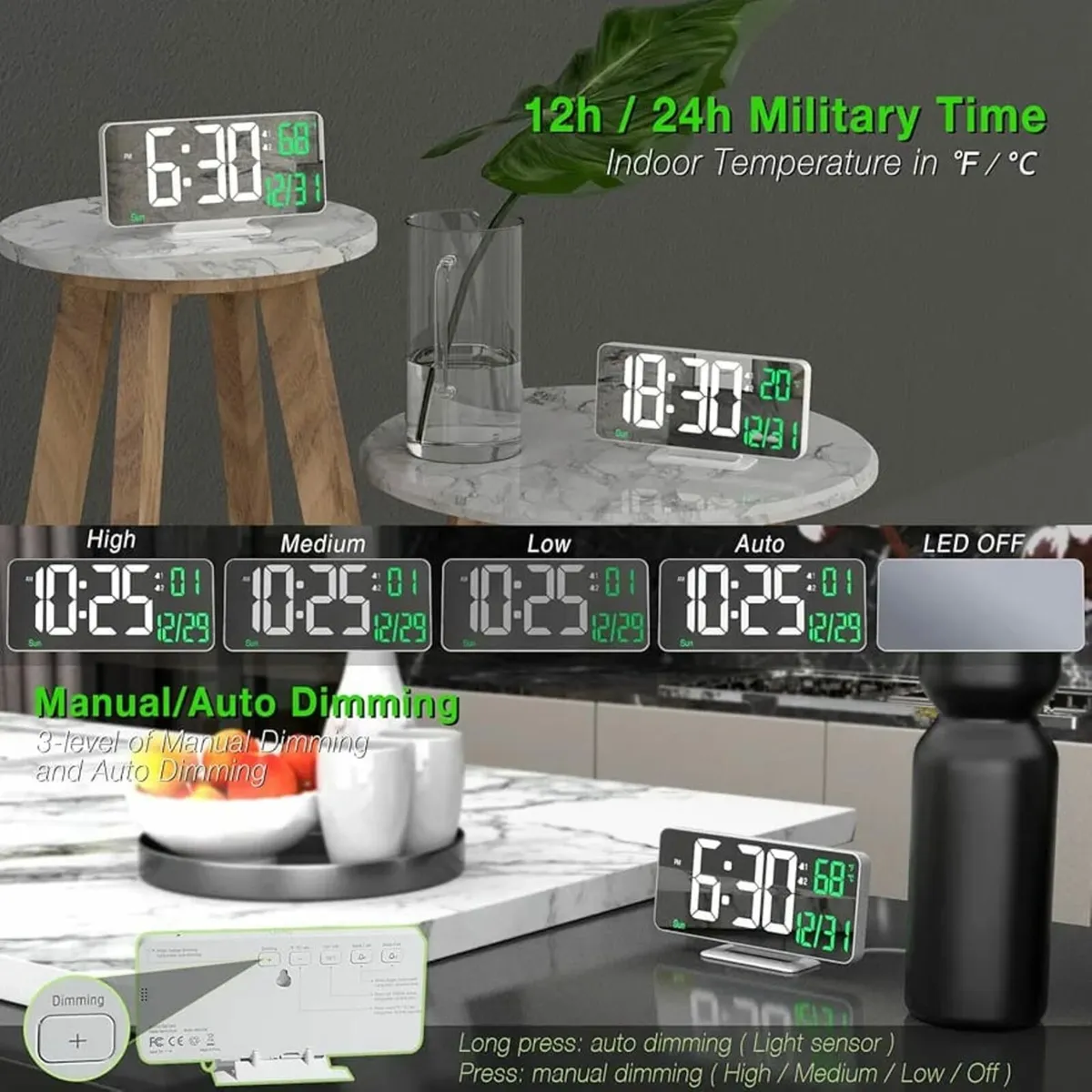 Alarm Clock for Bedroom, 6.7" Led Desk Digital Clo - Image 2