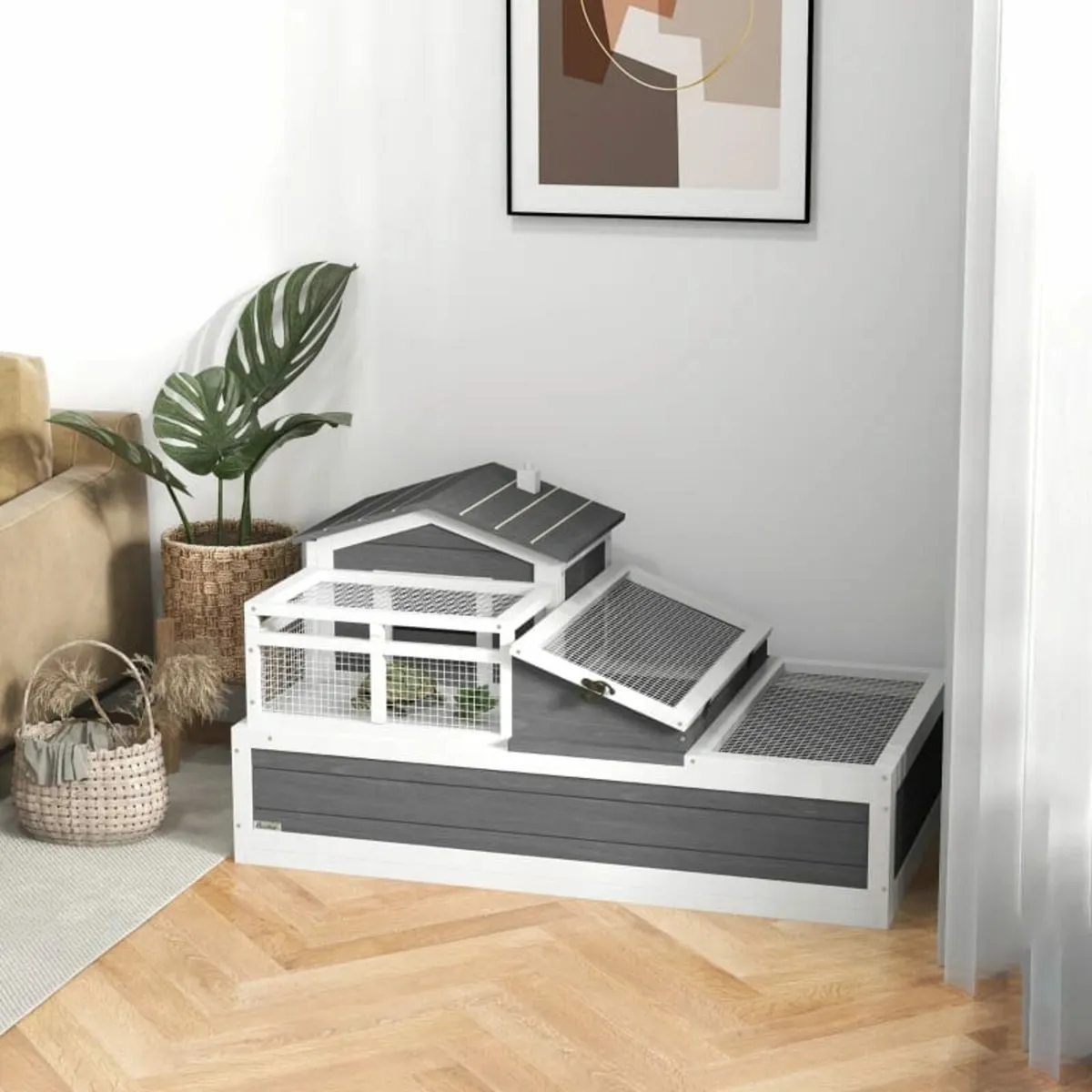Wooden Tortoise House with Balcony, Tray, Roof, fo - Image 3