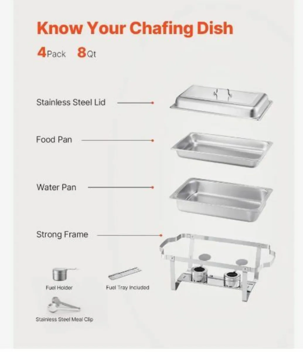 8 Qt 4 Pack Rectangle Chafing Dish Buffet Set - Image 3