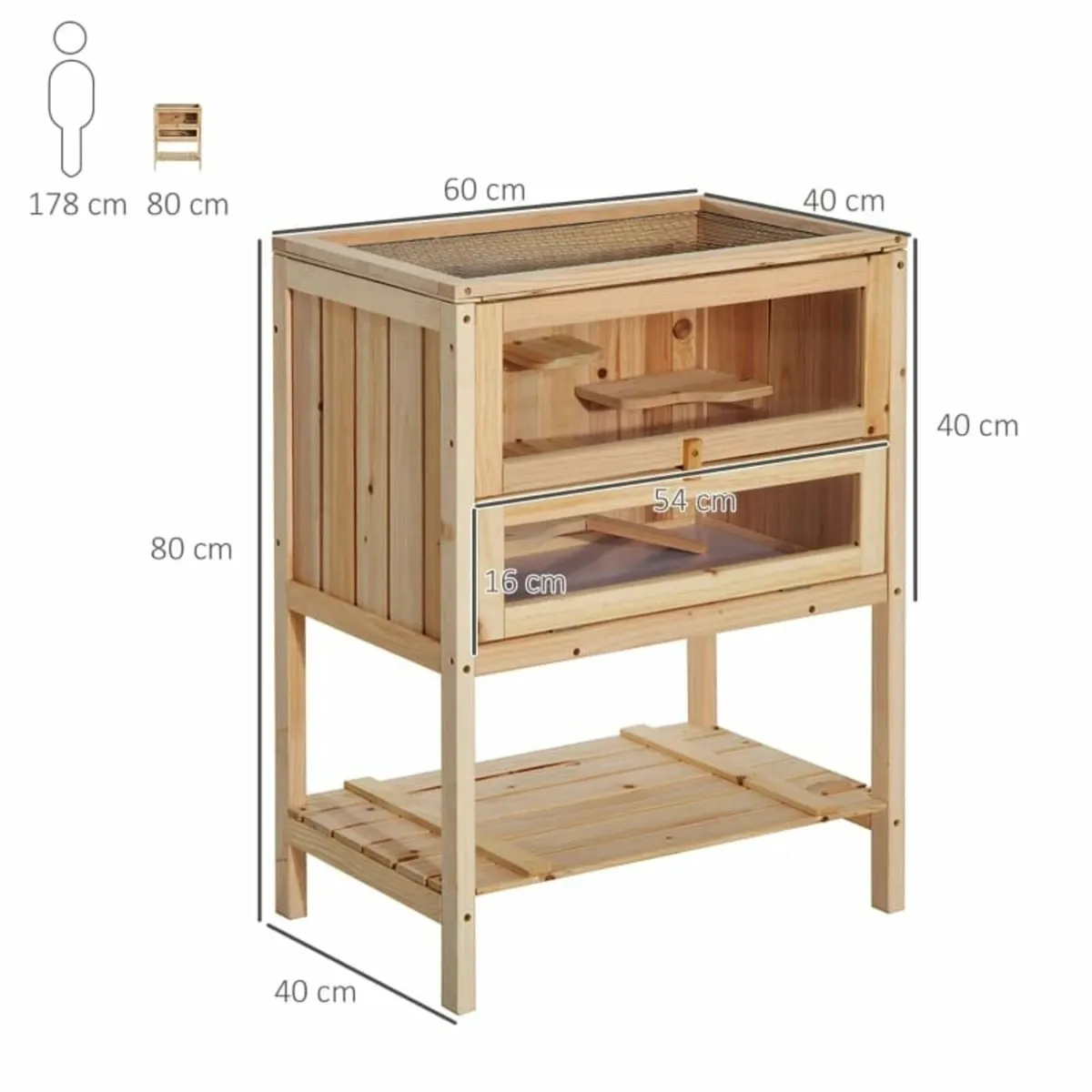 Wooden Hamster Cage with Storage Shelf, Small Anim - Image 2