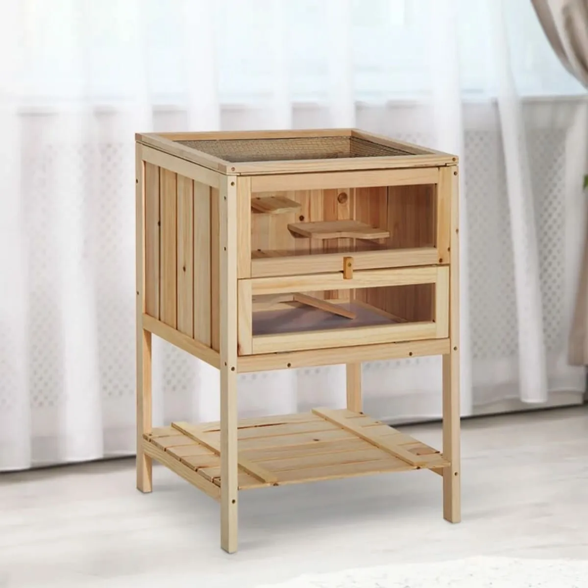 Wooden Hamster Cage with Storage Shelf, Small Anim - Image 3