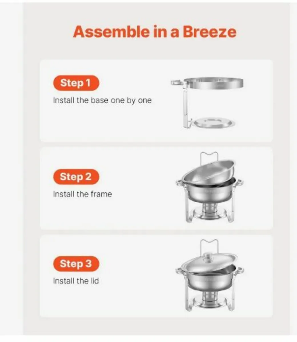 5 Qt 4 Pack Round Chafing Dish Buffet Set - Image 3
