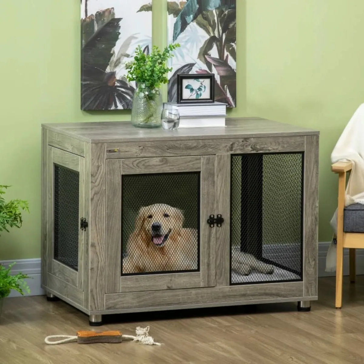 2-in-1 Dog Cage & Side Table, with Two Doors, Cush - Image 2