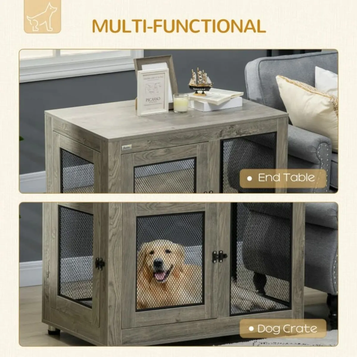 2-in-1 Dog Cage & Side Table, with Two Doors, Cush - Image 4