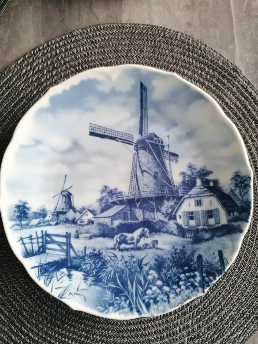 Vintage Delft Blue Windmill Decorative Plate - Image 1