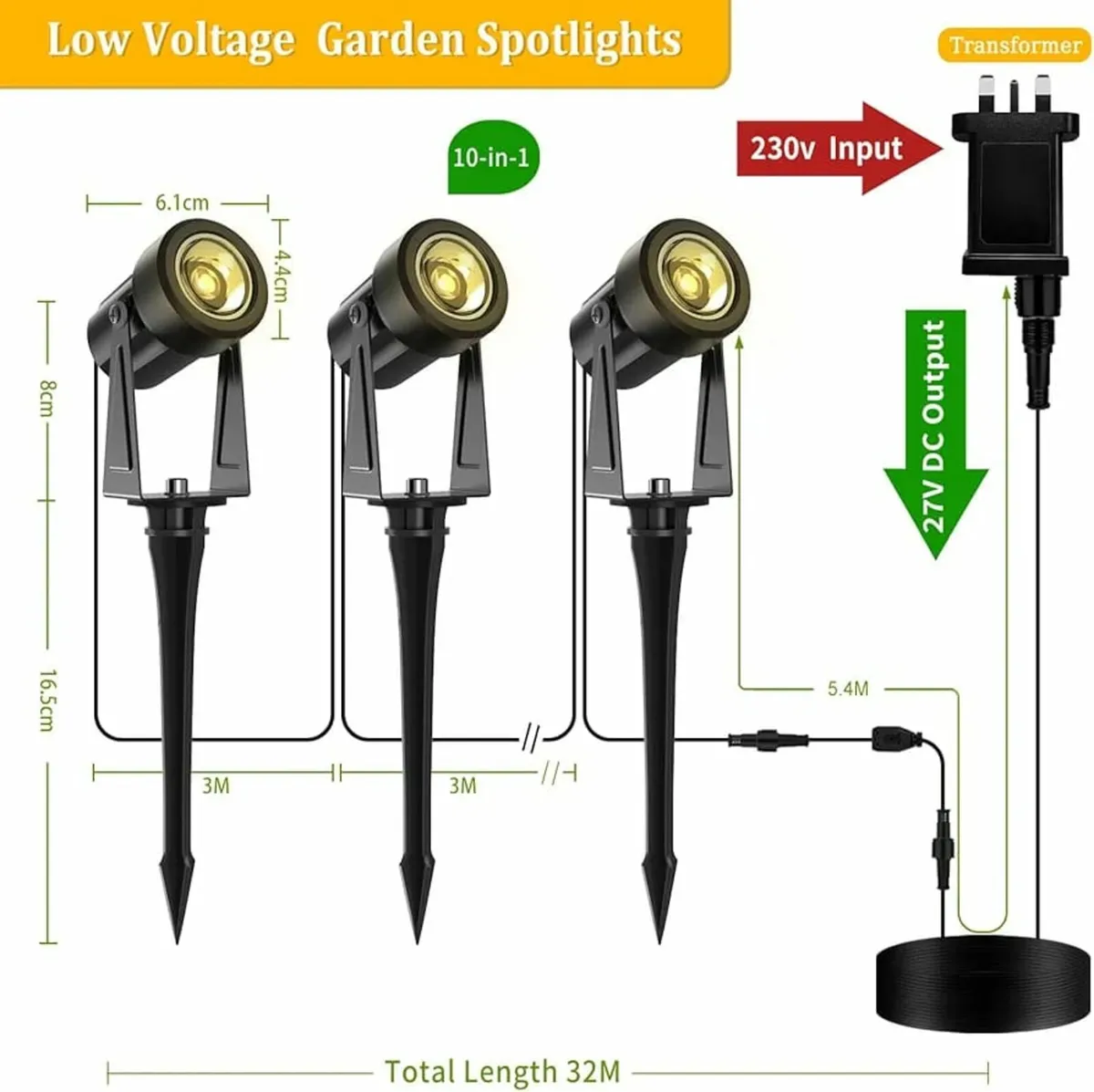 Garden Spotlights Mains, 21m Extendable Garden Spi - Image 3