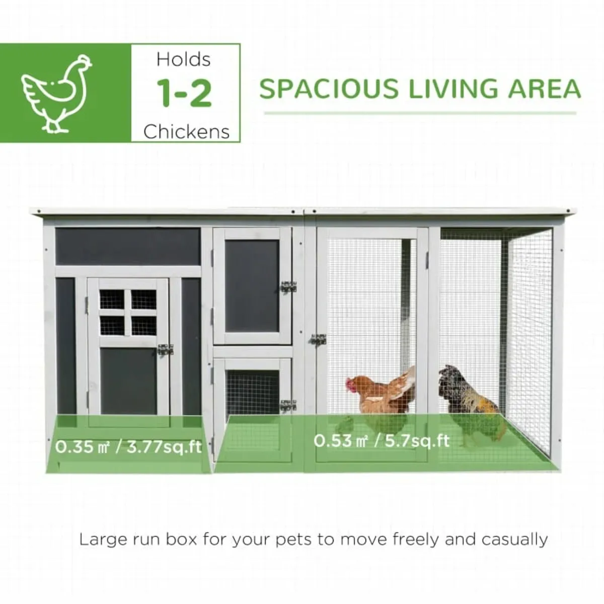 Wood Chicken Coop Hutch Hen House Cage PC Roof w/ - Image 4
