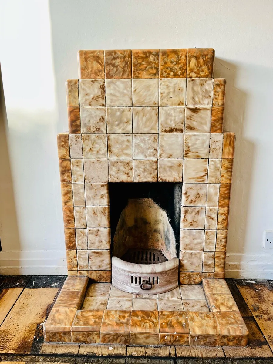 Original 1930s Art-Deco Stepped Tiled Fireplace - Image 1