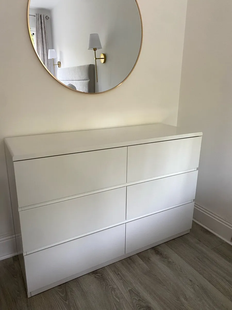 Wide White High Gloss Chest of 6 Drawers - Image 2