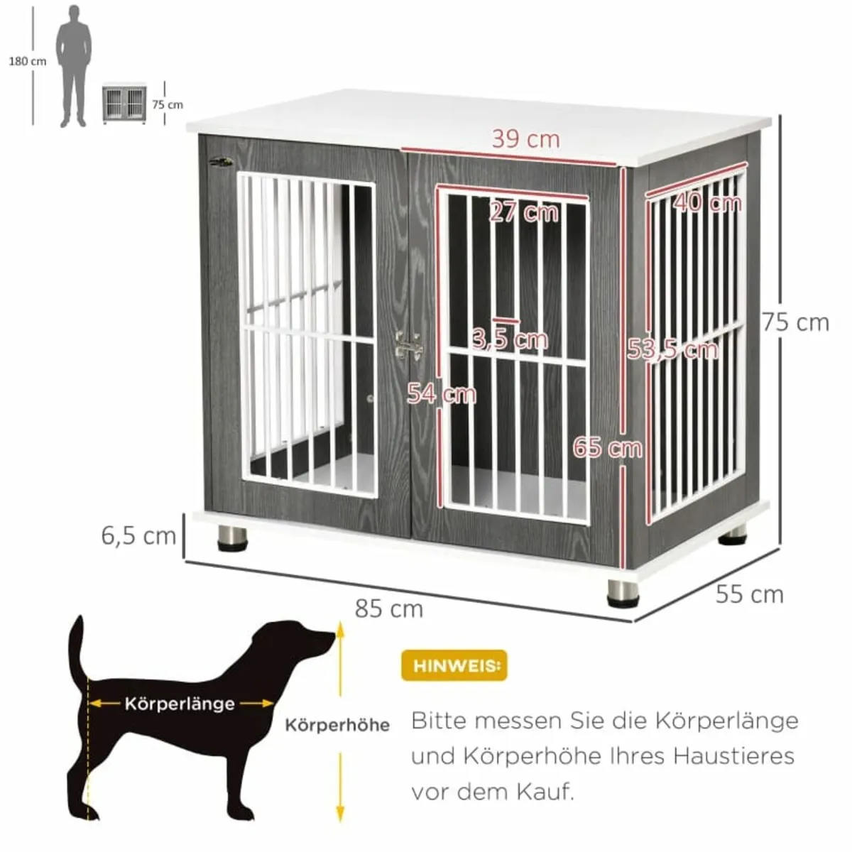 Dog Crate Wooden Pet Kennel Cage End Table w/ Lock - Image 2