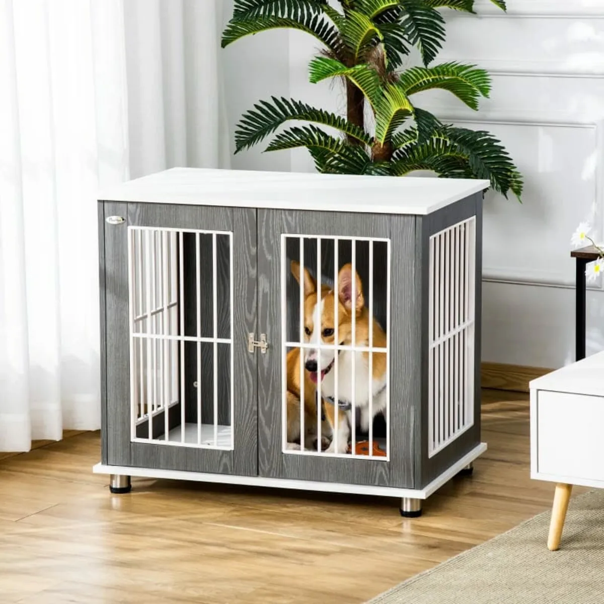 Dog Crate Wooden Pet Kennel Cage End Table w/ Lock - Image 3