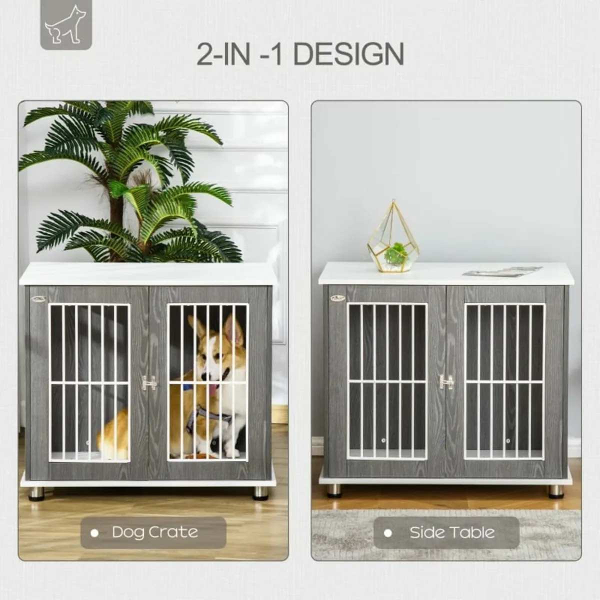 Dog Crate Wooden Pet Kennel Cage End Table w/ Lock - Image 4