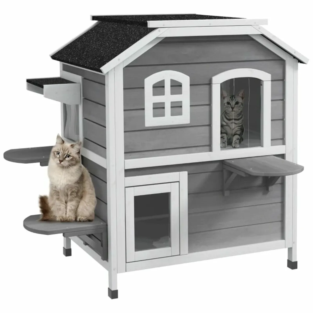 2-story Cat House Outdoor, Weatherproof Wooden Cat - Image 1