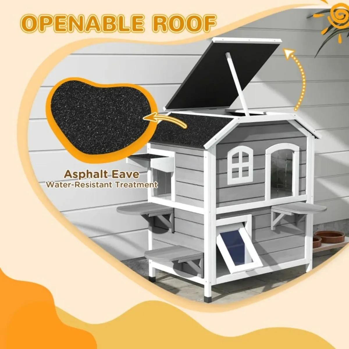 2-story Cat House Outdoor, Weatherproof Wooden Cat - Image 4