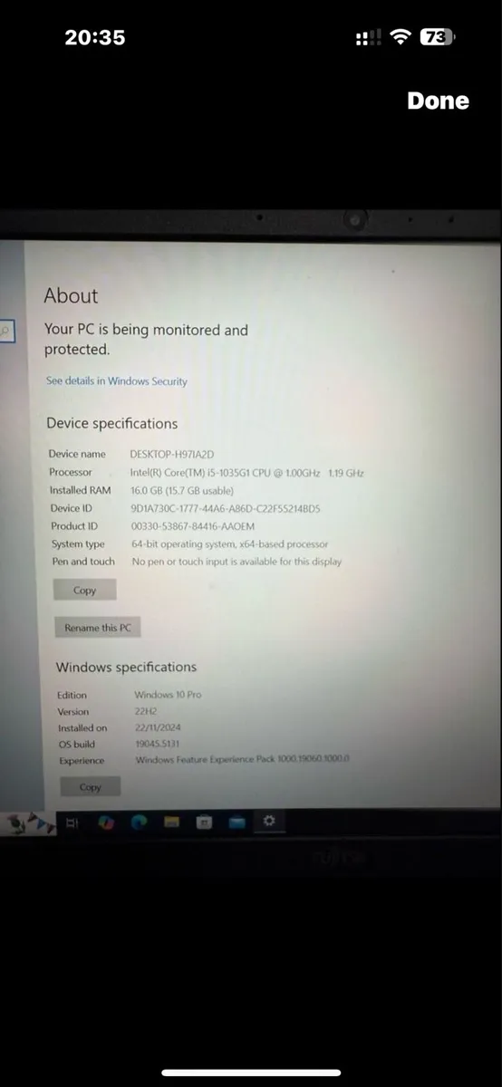 Fujitsu i5 pro 10gen 16-256 windows - Image 2
