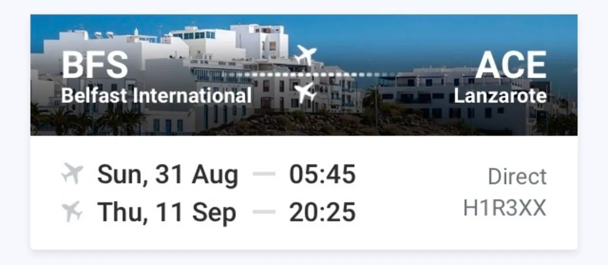 2 x Return flights to Lanzarote 31 Aug to 11 sept - Image 1