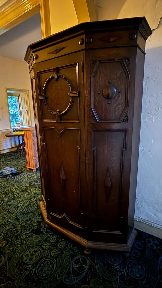 Antique Edwardian Oak Hall Wardrobe - Image 3