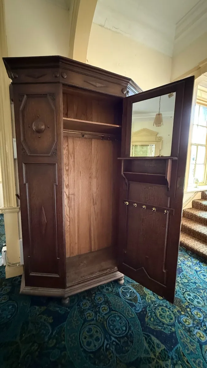 Antique Edwardian Oak Hall Wardrobe - Image 4
