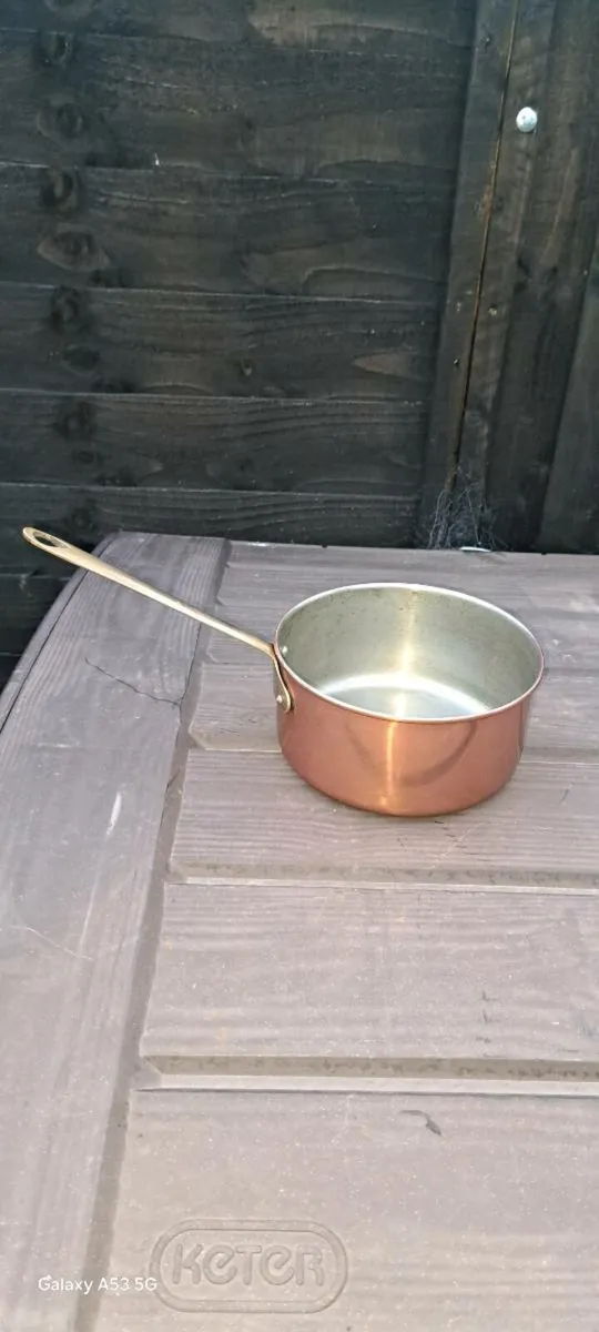 Old brass  copper saucepan set - Image 4