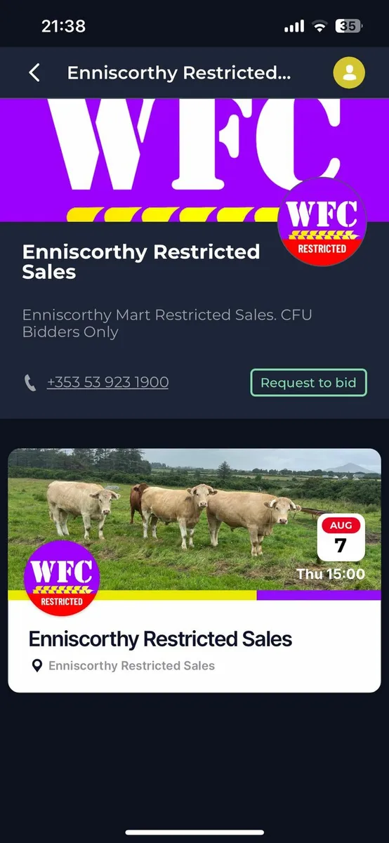 TB Restricted Sale Enniscorthy Mart 7th of August