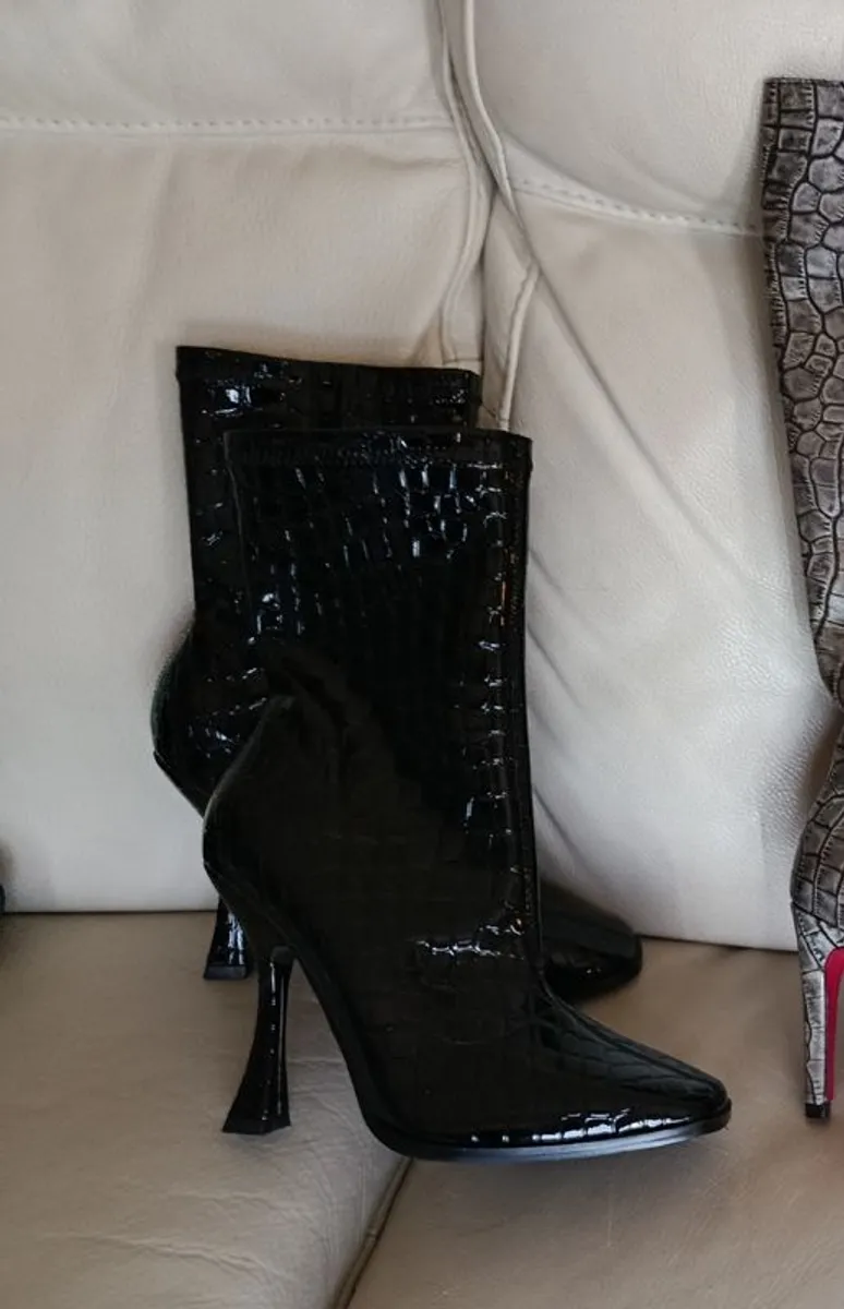 Black Patent Croc Boots