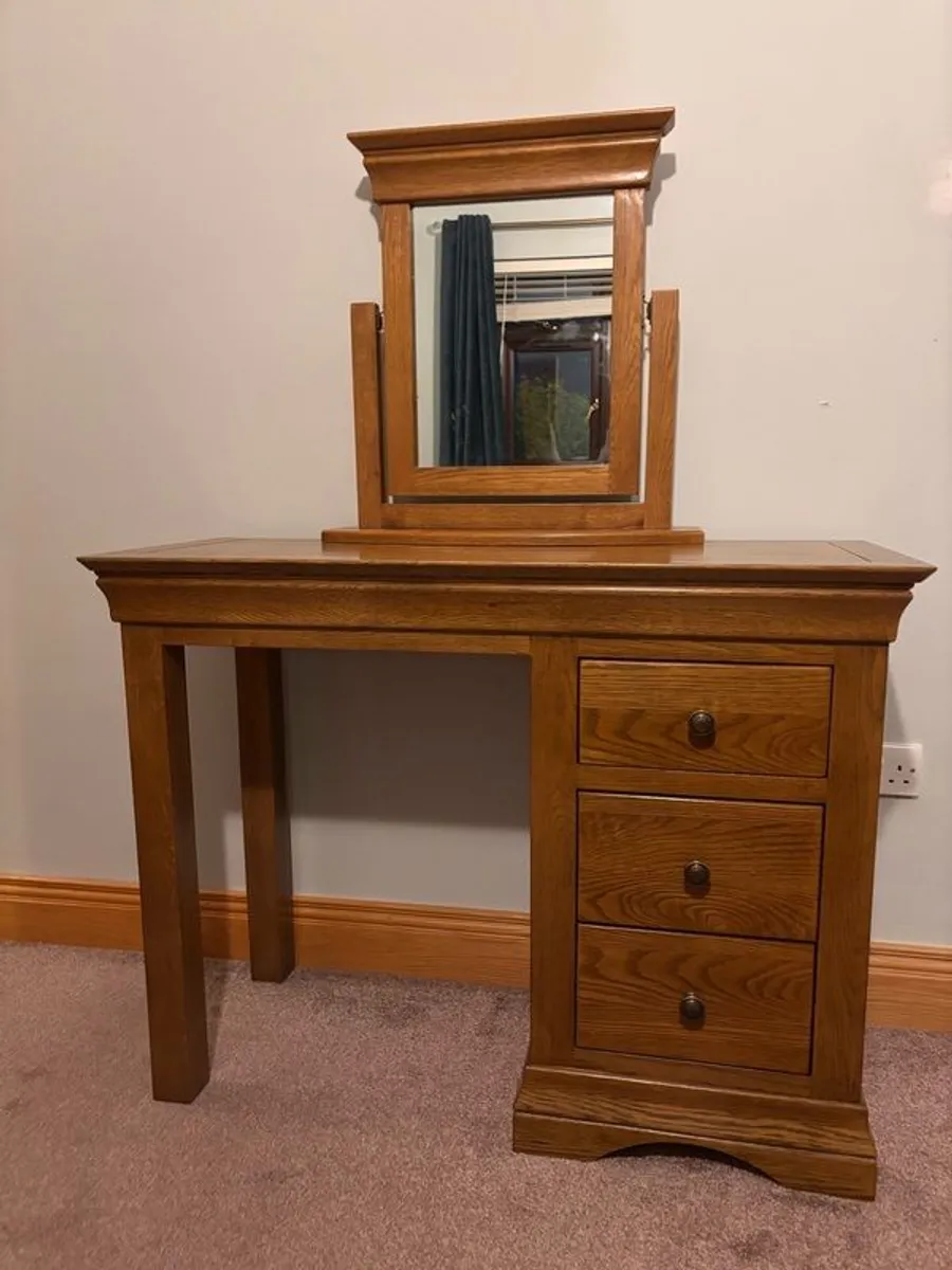 Oak Vanity Table and Mirror - Image 1