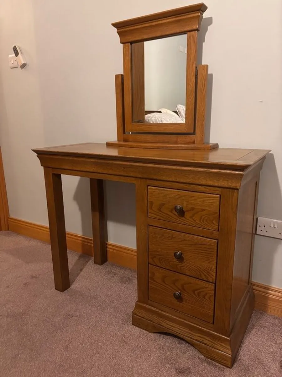 Oak Vanity Table and Mirror - Image 2