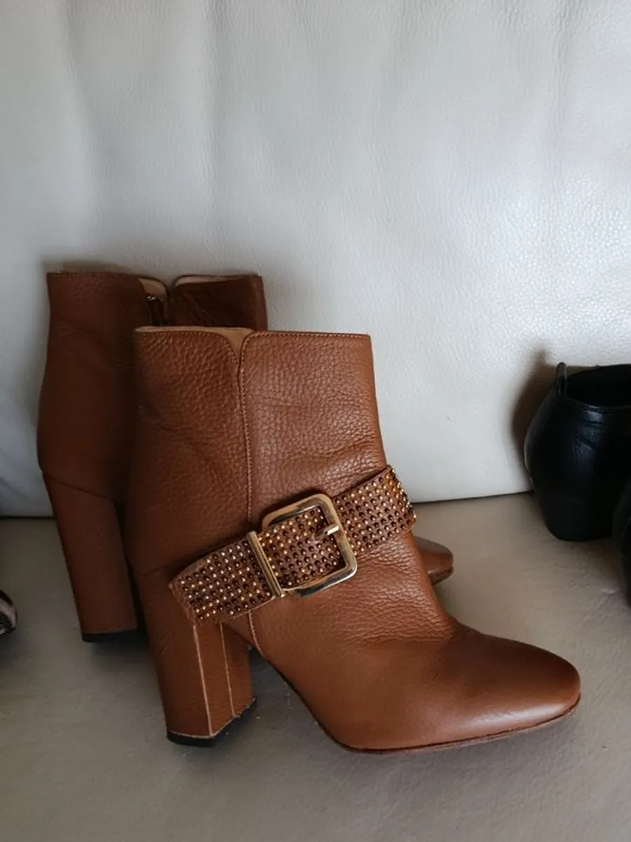 Tan Jewel Strap Ankle Boots