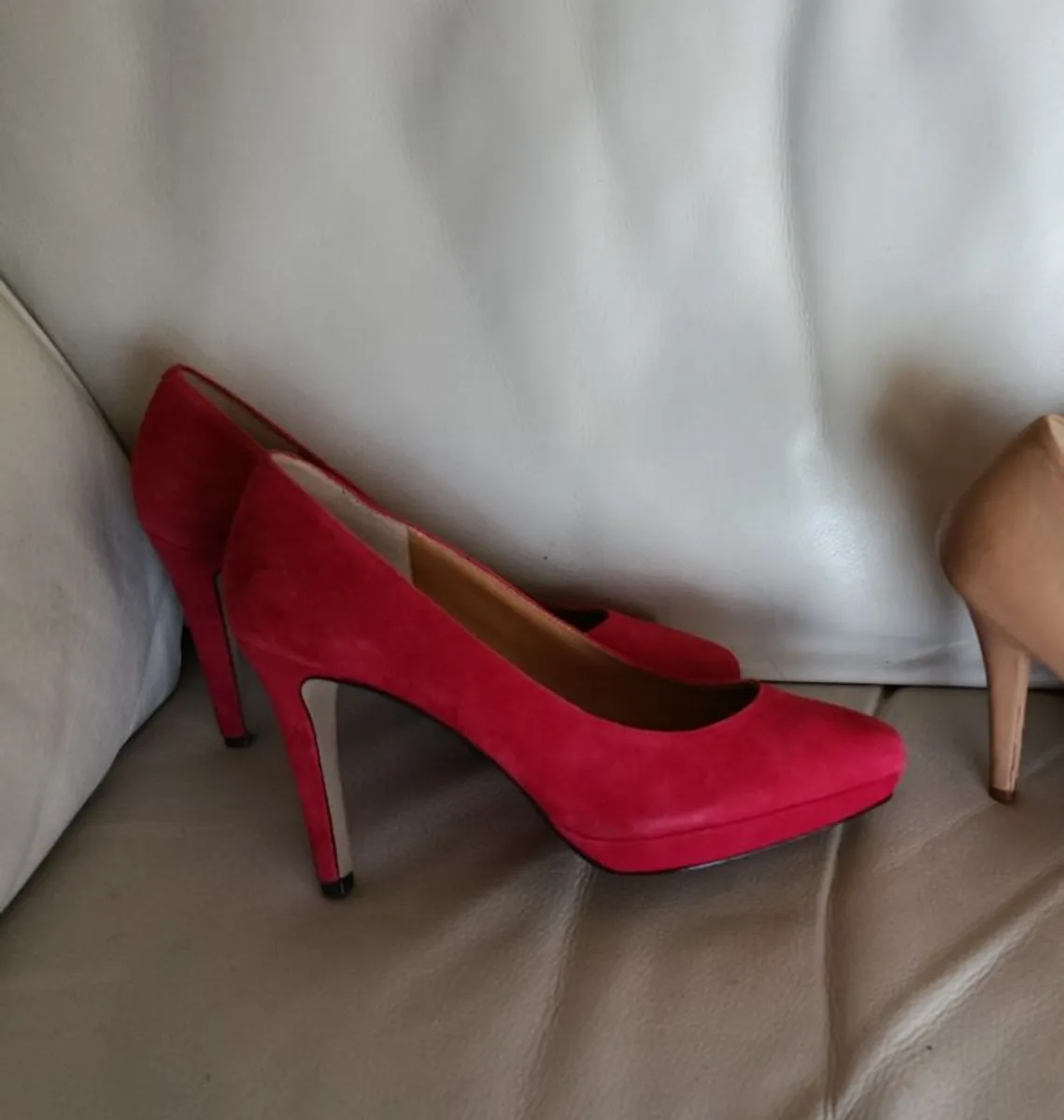 Red Suede Heels Sz 40