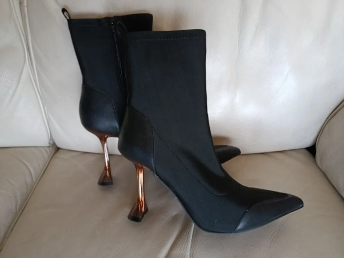 Black Flare Heel Sock Boots Sz 41