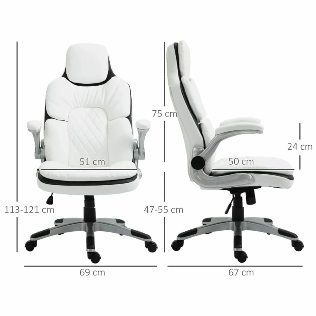 Vinsetto High Back Office Chair PU Leather White - Image 2