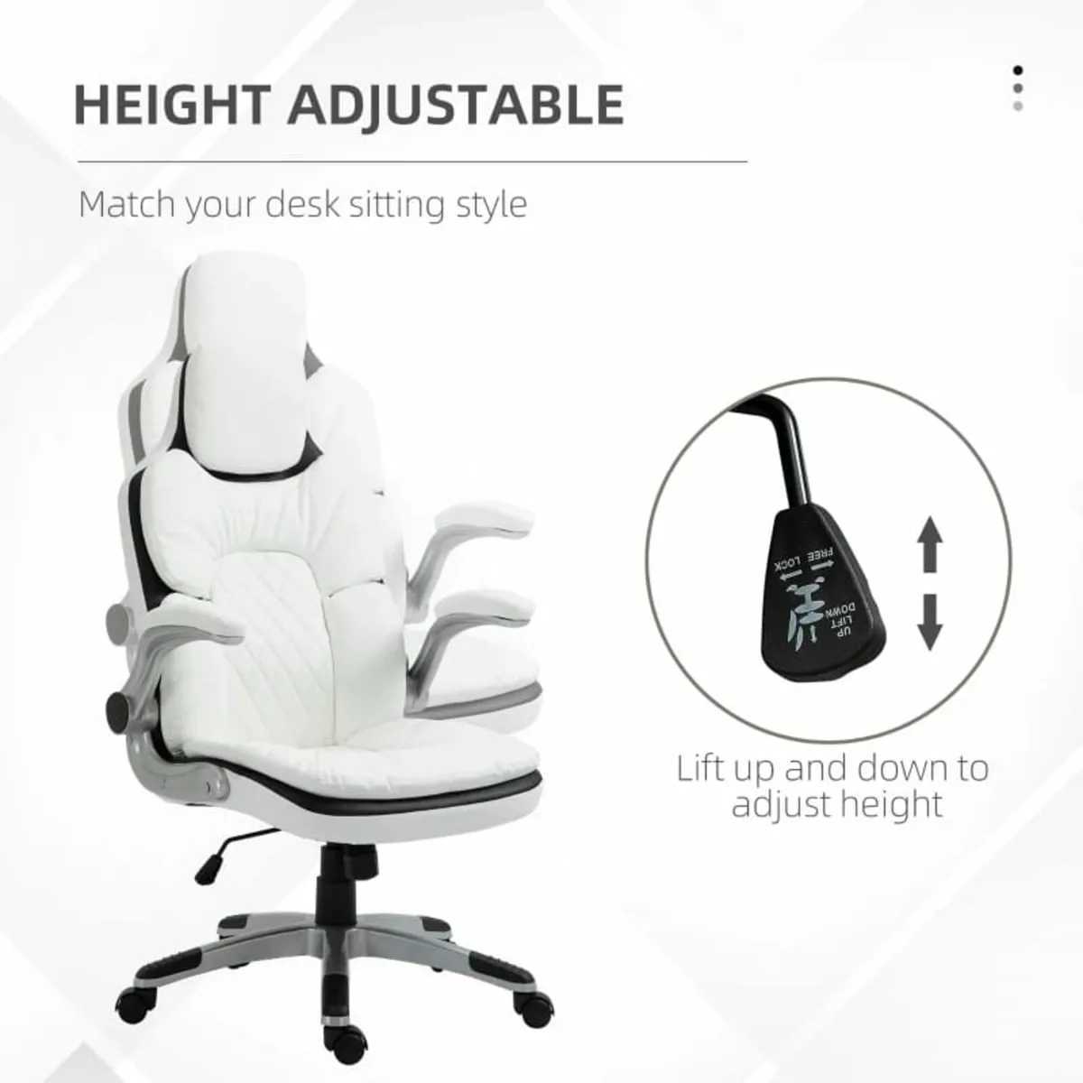 Vinsetto High Back Office Chair PU Leather White - Image 4