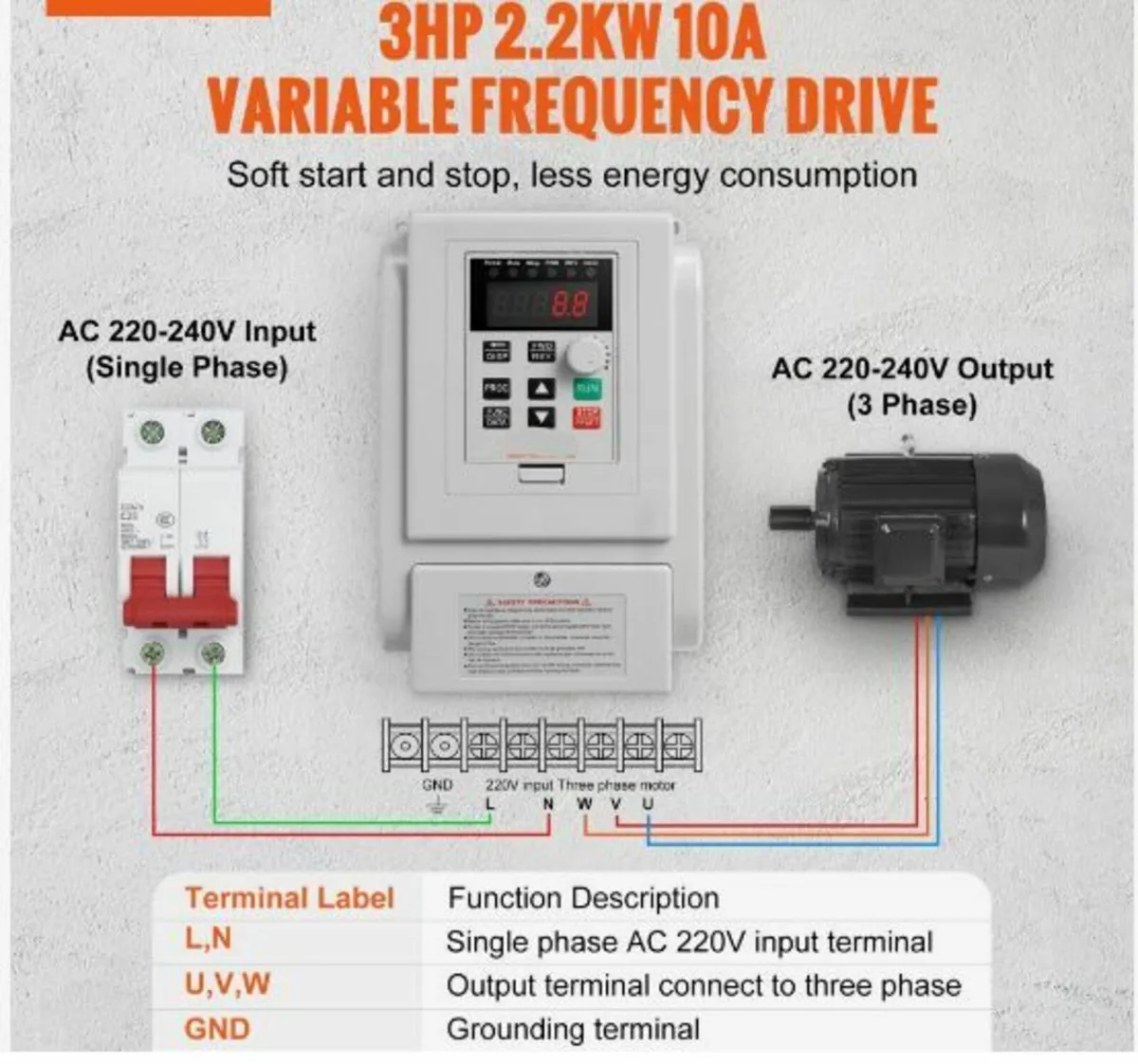 VFD 2.2KW 10A 3HP Variable Frequency Drive - Image 2