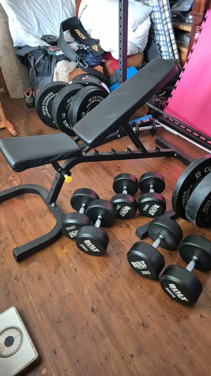 Dumbbells,Barbell,158kg Bumper Plates,Squat Rack - Image 3