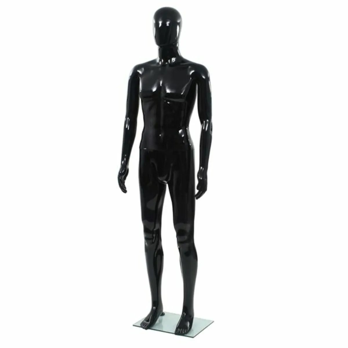 Full Body Male Mannequin with Glass Base Glossy Bl - Image 1