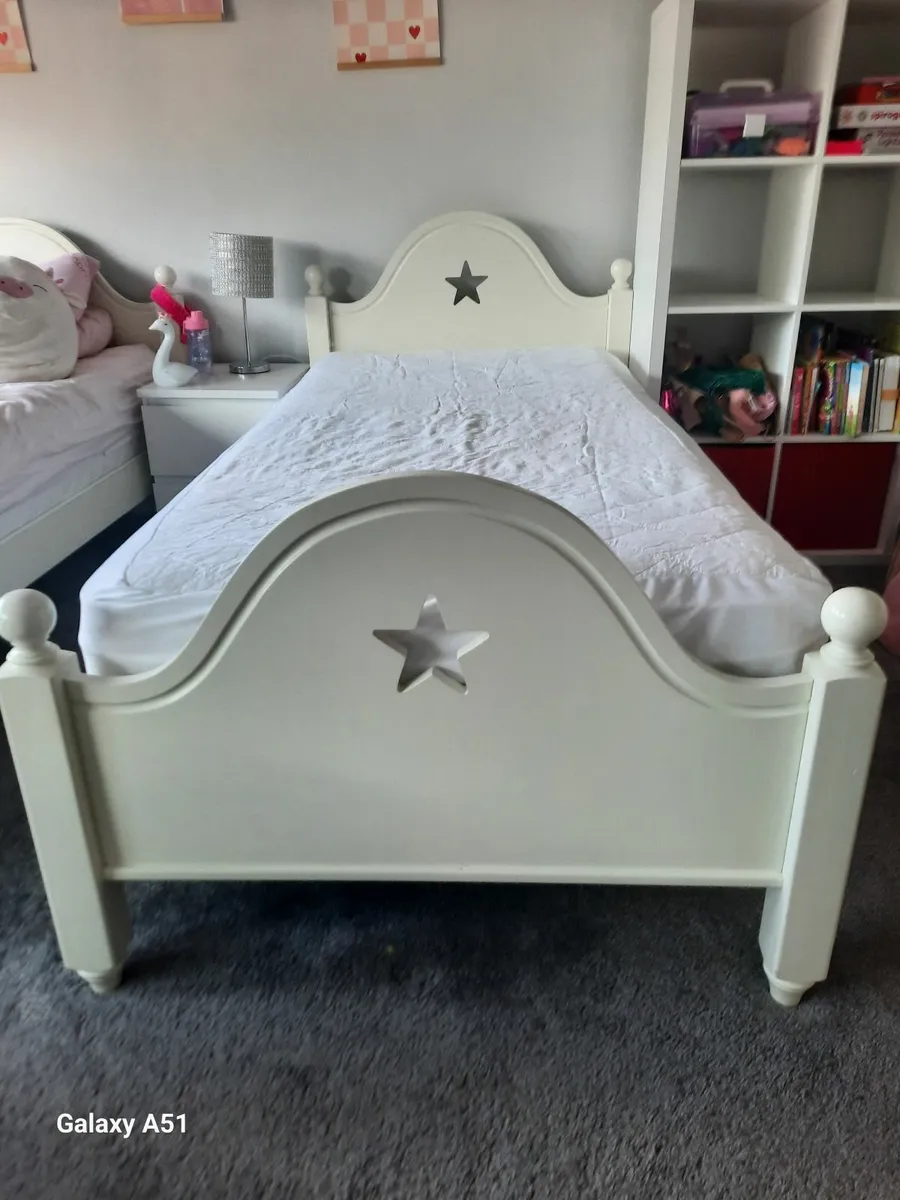 White Wooden Single Bed with Star Detail - Image 1