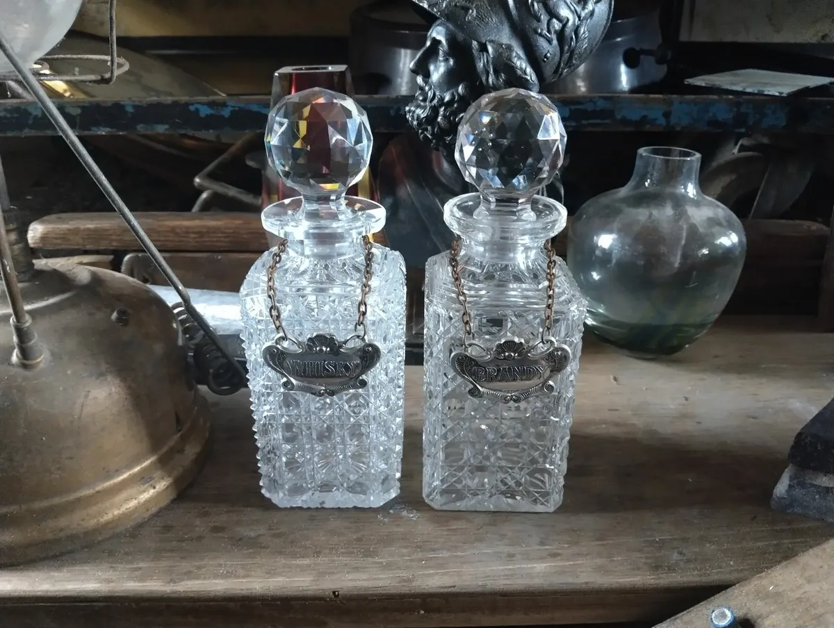 Pair of Decanters with Tags