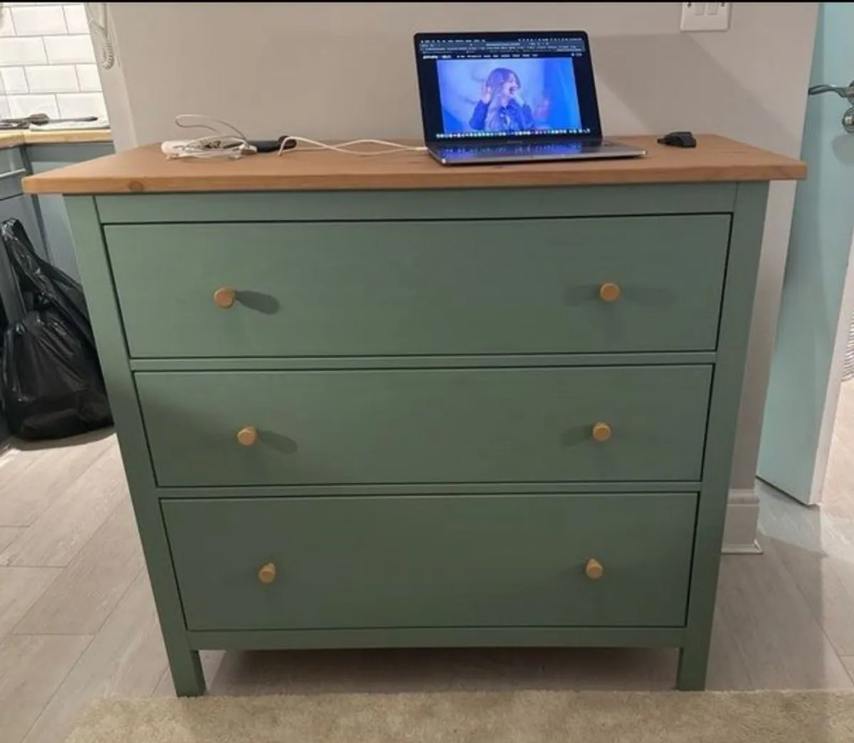Chest of 3 drawers - Green/Light brown - Image 1