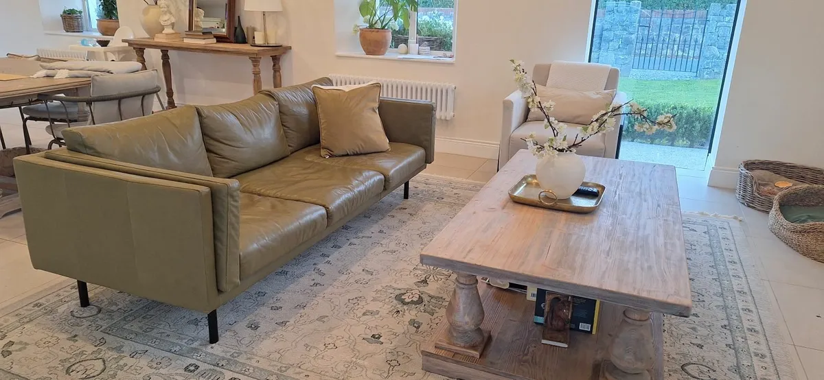 Olive green leather 3-seater sofa EZ Living Inter - Image 1