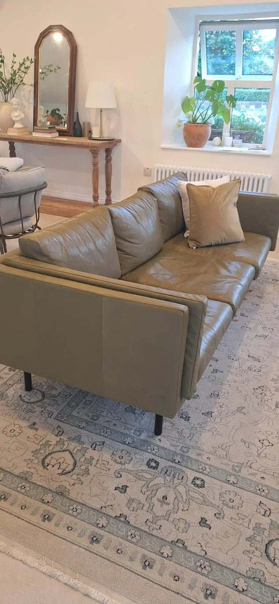 Olive green leather 3-seater sofa EZ Living Inter - Image 3