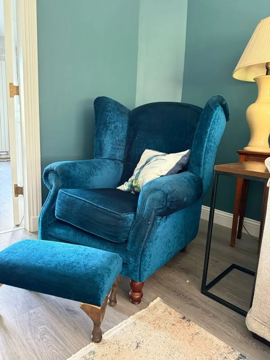 Beautiful  Teal Queen Ann Armchair - Image 2