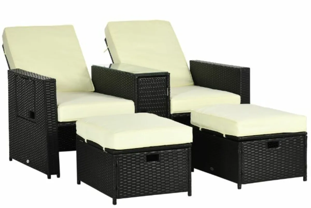 5PC PE Rattan Sun Lounger - Outdoor Wicker 5-Level - Image 2