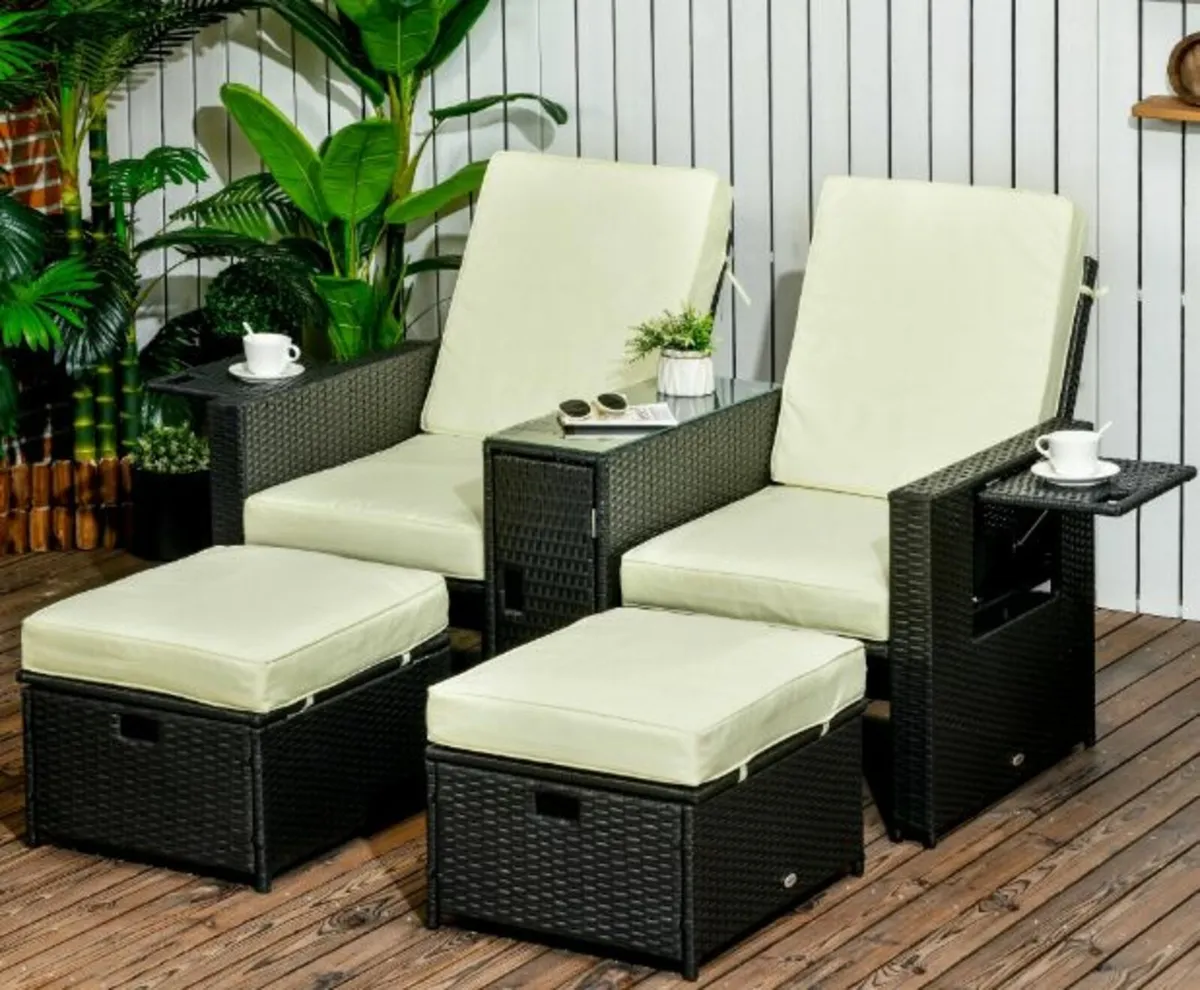 5PC PE Rattan Sun Lounger - Outdoor Wicker 5-Level - Image 1