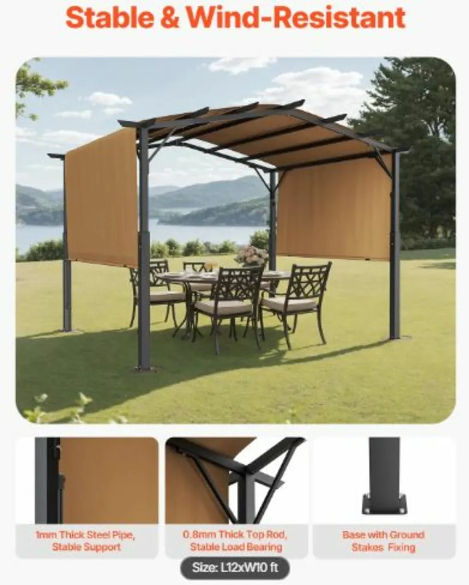 10x12 ft Outdoor Retractable Pergola with Canopy - Image 2